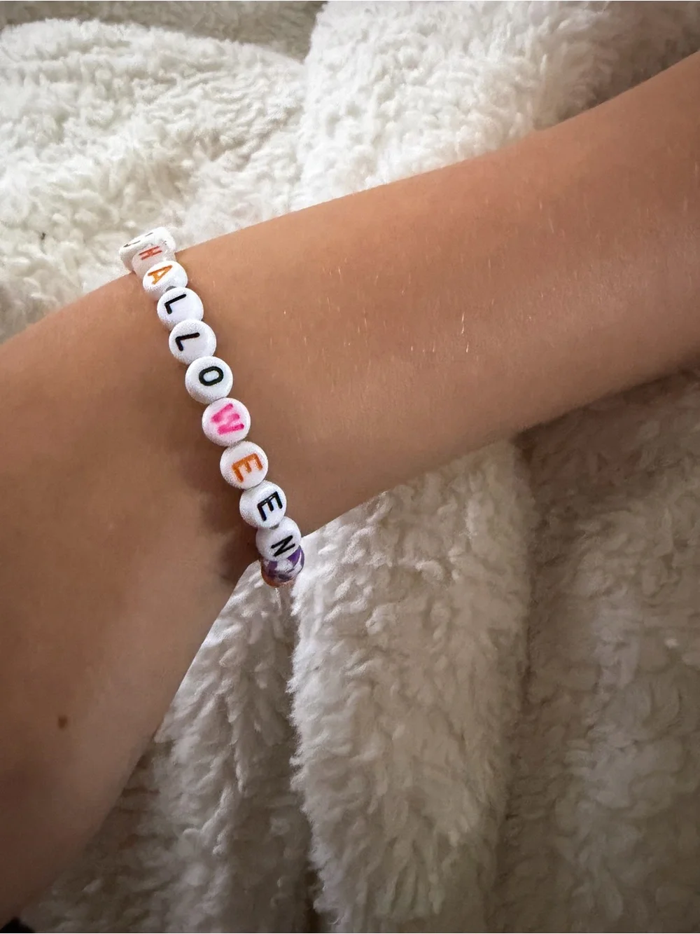 Happy Halloween Kids Beaded Bracelet - Orange, Purple, Black, White